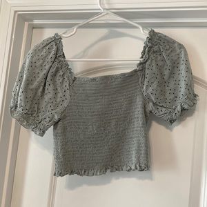 Love Tree Green Eyelet Crop Top